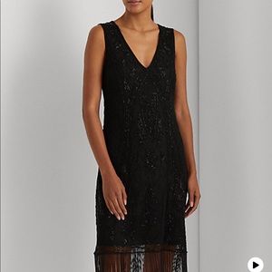 Ralph Lauren Black Label Beaded Sleeveless Cocktail Dress Black Size 6